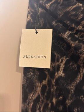AllSaints Brown and Black Leopard Print Midi Skirt